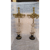 Abajur Estatueta Candelabro Antigo Em Bronze E Resina-o Par