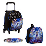 Mochila Infantil Menino De Rodinhas Sonic Pre Escola Preta