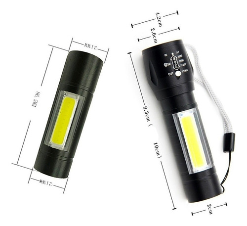 Lampara De Leds Ultrabrillantes 2000 Lumens Recargable Color De La Linterna Negro Color De La Luz Blanco Frío