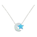 Collar Plata Ley 925 Luna Estrella Opal Lunayestrella