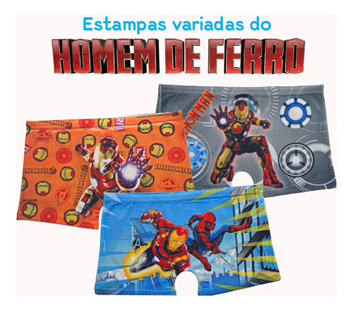 Kit 3 Cuecas Infantil Personagem Homem De Ferro Microfibra