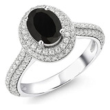 Gem Stone Anillo Ovalado Plata 925 Con Onix Negro Y Moissani