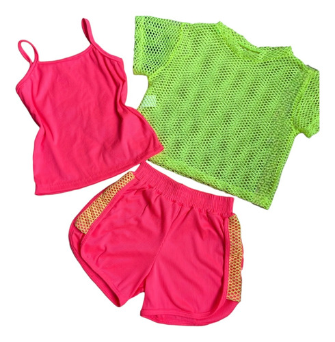 Conjunto Infantil Gringa Verão Blogueirinha Neon 3 Peças