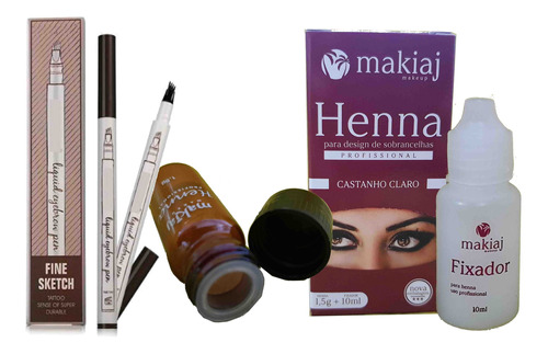 Kit Sobrancelha Profissional Henna Makiaj + Caneta Microblan