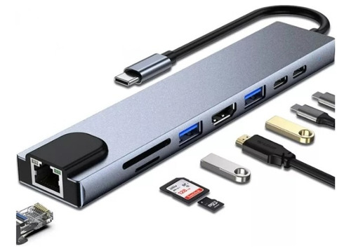 Tipo C Hub 8 En 1 Usb C Al Adaptador Hdmi Con Ethernet