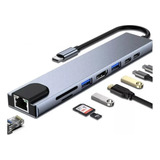 Tipo C Hub 8 Em 1 Usb C Para Adaptador Hdmi Com Ethernet