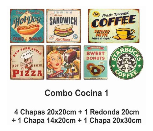 Combo Carteles Chapa Vintage Cocina X 7 Unid 