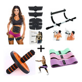 Electro Estimulador + Set Bandas + Rueda Abdominales + Barra