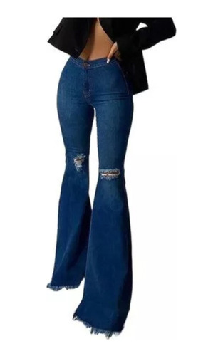 Jeans De Mujer Cintura Media Pantalones Acampanados Lavados