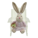 Coelha Decorativa De Palha Sentada C/ Vestido Rosa