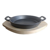 Plato Style De Hierro Fundido Con Base De Madera 20cm 