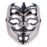 Máscara V De Vingança Metalizada Prata Carnaval Halloween