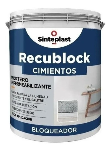 Recublock Cimientos Bloqueador Humedad 12 Kg, Sinteplast