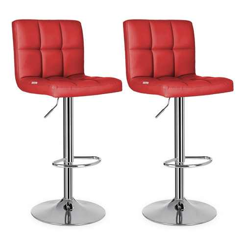 Set De 2 Bancos Sillas Con Respaldo Altura Regulable Giratorio 360° Diseño Moderno Y Elegante Rojo Ws98105 Mueblick