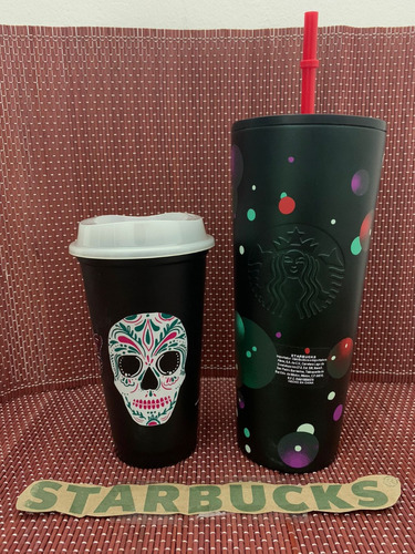 Set Vaso Metal Starbucks + Reusable Glow Calavera