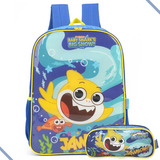 Kit Mochila Infantil De Costas + Estojo Escolar Baby Shark Cor Amarelo