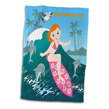3d Rose Beach Girl Surfing A Big Wave Con Dolphin Friends Y