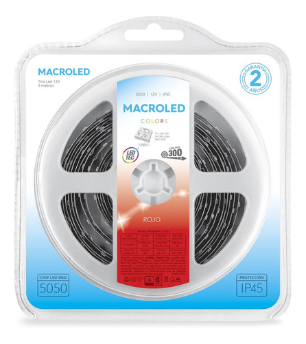 Tira Led Macroled B300-fw12 5050 Roja 12v Ip45