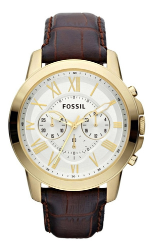 Relógio Fossil Masculino Dourado De Couro Fs4767 Original