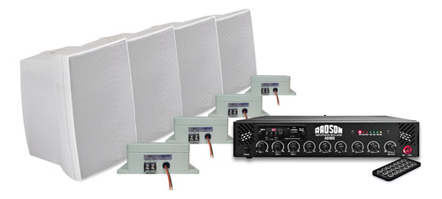 Kit Sonido Ambiental Intemperie Exteriores 80w Rms 4 Bafles 