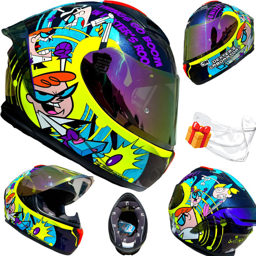 Casco Moto Azul Morado Shaft Dexter Laboratory Mica Regalo | Meses sin interés