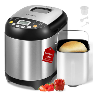 SANGKEE Máquina De Pan,máquina Para Hacer Pan Automática Con Bandeja Antiadherente Para Pan,15h Temporizador Y 1h Para Mantener Caliente, Con 3 Tamaños De Pan \u002F3 Colores De Corteza, Acero Inoxidable | Meses sin interés