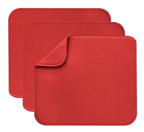 Set De 3 Mat Secador Secaplatos Microfibra Rojo