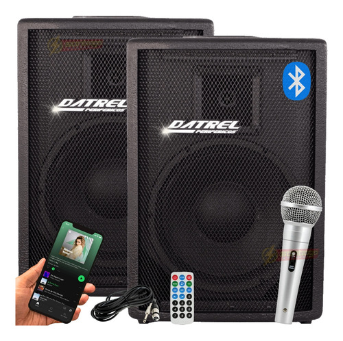 Kit Caixa Som Bluetooth 400w Rms Ativa + Passiva + Microfone Cor Preto 110v/220v