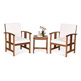 Set Muebles Patio 3 Piezas, Sillas De Madera Y Mesa