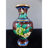 Raro Vaso Cloisonné Marrom Flores Borboleta Com Brilho Ouro