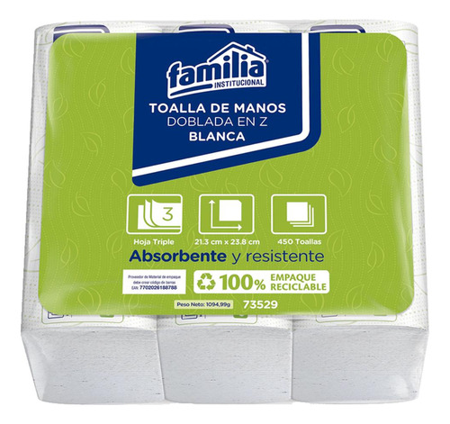 Toalla Manos Doblada Z Blanca Hoja Triple 3 Fajosx150 Hojas