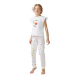 Pijama Infantil Menina Longo Com Estampa Em Puff Off White