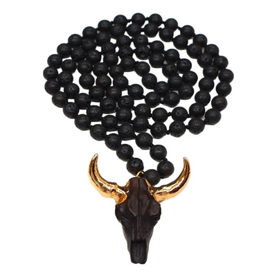 Collar De Toro Con Cuentas De Lava Negra