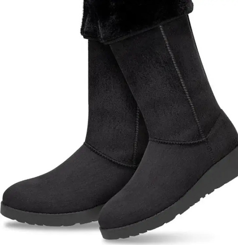 Bota Invernal Color Negro Con Peluche Calientitas Mujer