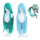 Peruca Longa Anime Cosplay Lolita 100cm Verde Azul +wig Cap