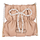 Bolsa De Fiesta Luana Nicole Lee Con Cadena Y Perlas Fw22 Color Beige