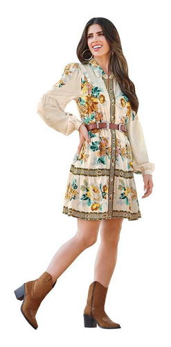 Vestido Casual Floral Mujer Color Ivory  993-86