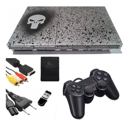 Play Station 2 - Ps2 Slim - Punisher Prateado - 12 Meses De Garantia - Vários Jogos Opl