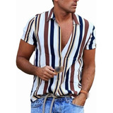 Camisa Casual A Rayas De Algodón Y Lino Vintage Para Hombre