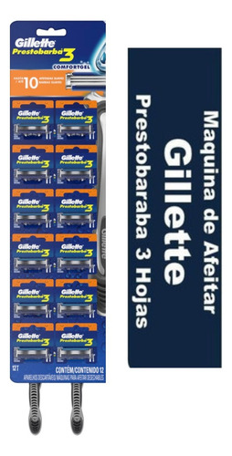 Maquina De Afeitar Gillette Prestobarba 3 Hojas X 12 Und.