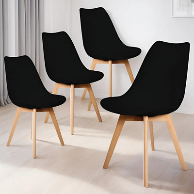 Set\u002Fkit 4 Silla Tulip Eames Acojinada Minimalista Moderna Estructura de la silla Marrón claro Asiento Negro | Meses sin interés