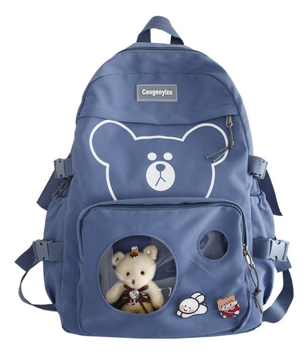 Mochila  Kawaii Colegio Nailon Niña Linda Peluche Osito