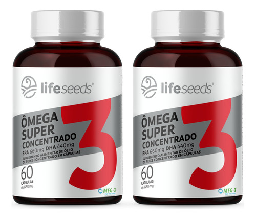 Ômega 3 Epa 660mg Dha 440mg Purificado Selo Meg-3 - 2 Potes