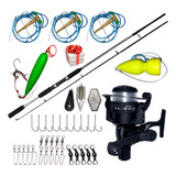 Combo Pesca Variada Caña 2.40mt Reel Nylon Accesorios Lineas