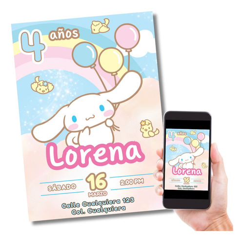 Invitación Digital Cinnamoroll Fiesta Cumpleaños