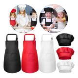 3 Sets Ajustable Delantal Y Gorro Chef Infantil Niño Niña