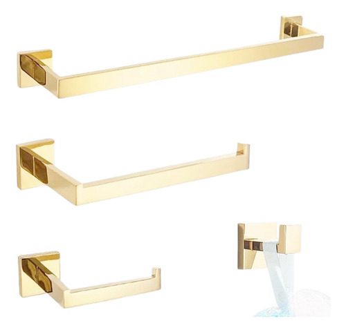 Kit Banheiro Inox Dourado Acessórios Gold Luxo Premium