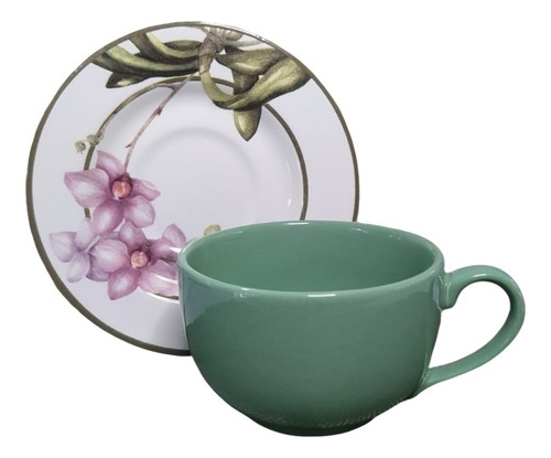 Kit Xicaras De Cha E Pires Porcelana 250ml Xicaras Cafe Flor