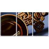 Quadro Decorativo 55x110 Saxofone Dourado Close Up