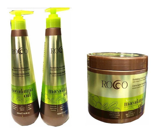 Kit Shampoo + Acondicionar + Crema Rocco Macadamia Oil 500ml